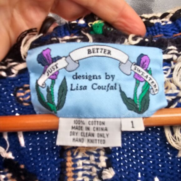 Lisa Coufal Just Better Sweaters Sz 1/M Rudolph Christmas Cardigan Hand Knit VTG - Picture 3 of 8